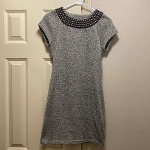 Aryn K. Grey sweater dress with beaded collar. Size small